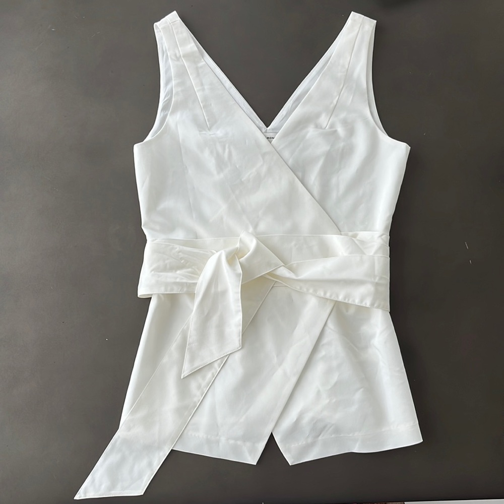 Club Monaco cross over tie top( wrap around) chemise blouse.
